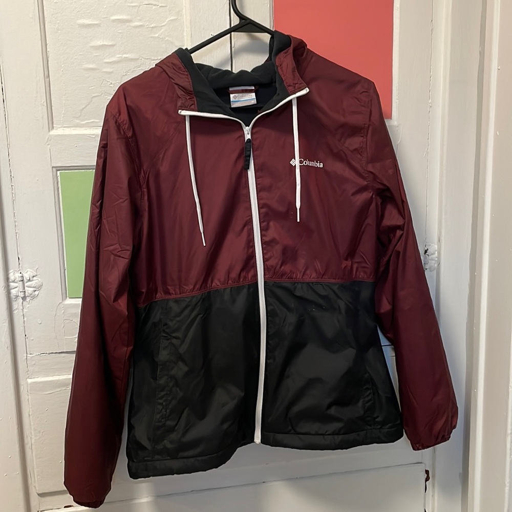 Fleece lined Columbia rain jacket with hood